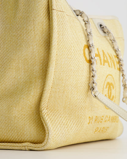 Chanel Yellow Raffia Small Deauville Tote Bag with Silver Hardware