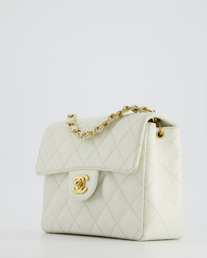 *RARE* Chanel Vintage White Caviar Mini Square Flap Bag with 24K Gold Hardware