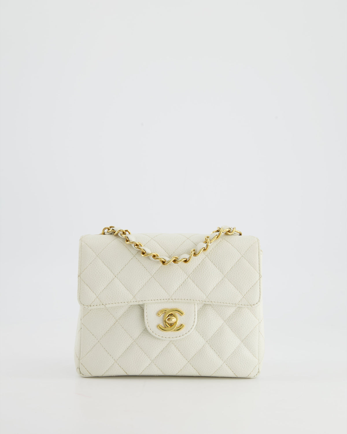 *RARE* Chanel Vintage White Caviar Mini Square Flap Bag with 24K Gold Hardware