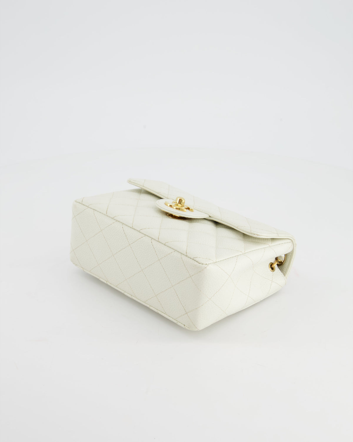 *RARE* Chanel Vintage White Caviar Mini Square Flap Bag with 24K Gold Hardware