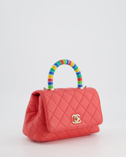 *RARE* Chanel Pink Extra Mini Coco Multi-Colour Handle Bag in Lambskin with Champagne Gold Hardware