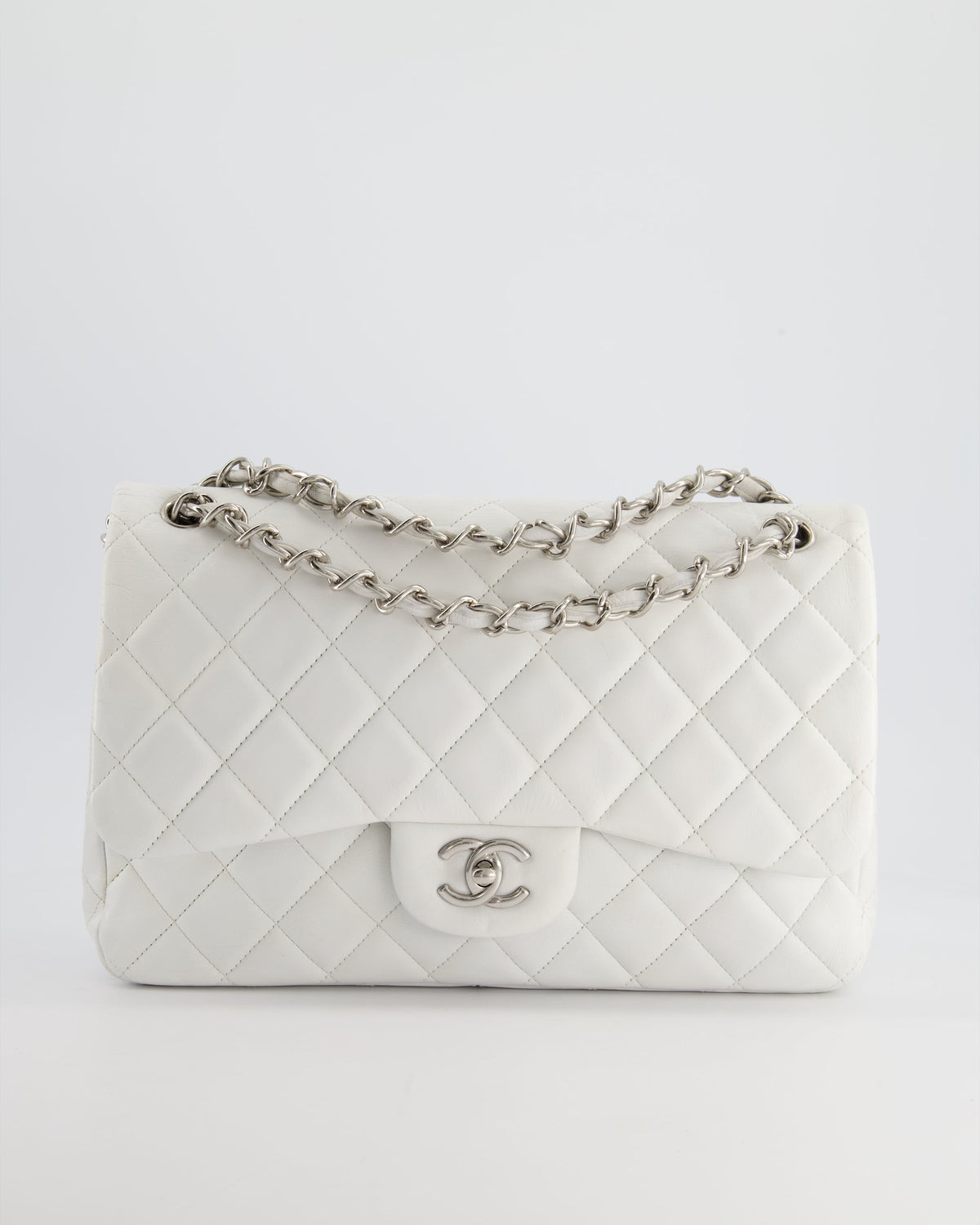 Chanel White Jumbo Classic Double Flap Bag in Lambskin Leather with Silver Hardware RRP £9,240