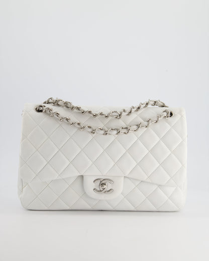Chanel White Jumbo Classic Double Flap Bag in Lambskin Leather with Silver Hardware RRP £9,240