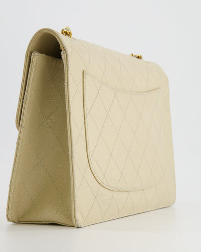 Chanel Vintage Beige Large Single Flap Bag in Caviar Leather with 24k Gold Hardware