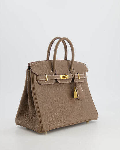 *RARE* Hermès Birkin 25cm Retourne Bag in Etoupe Togo Leather with Gold Hardware