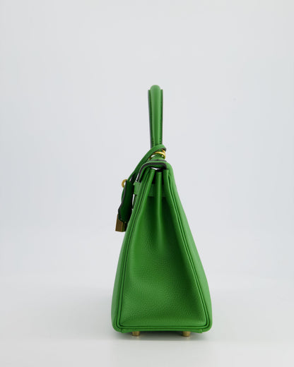 *RARE* Hermes Kelly Retourne Bag 25cm in Vert Yucca Togo Leather and Gold Hardware