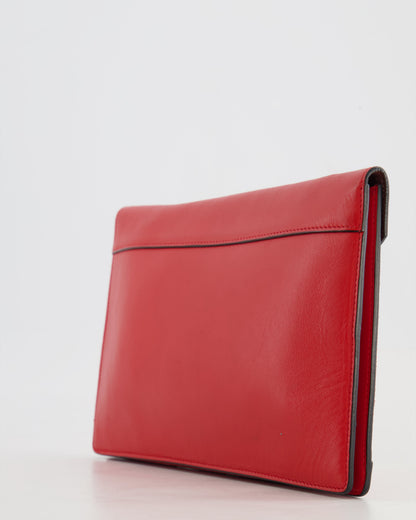 Céline Red Leather and Suede Envelope Pouch Bag with Silver Hardware