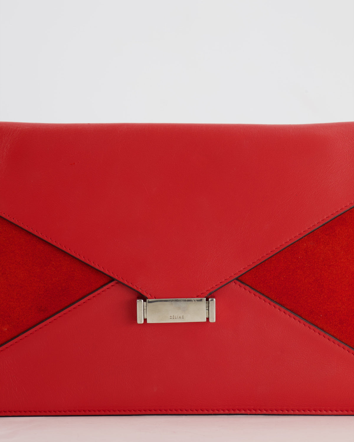 Céline Red Leather and Suede Envelope Pouch Bag with Silver Hardware