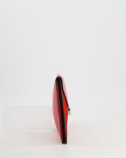 Céline Red Leather and Suede Envelope Pouch Bag with Silver Hardware