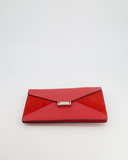 Céline Red Leather and Suede Envelope Pouch Bag with Silver Hardware