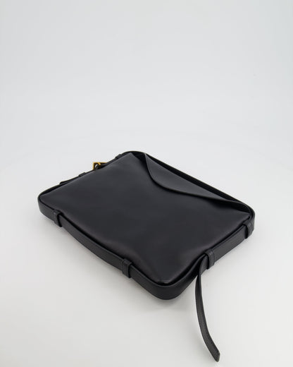 Bottega Veneta Black Leather Triangle Top Handle Bag with Gold Hardware