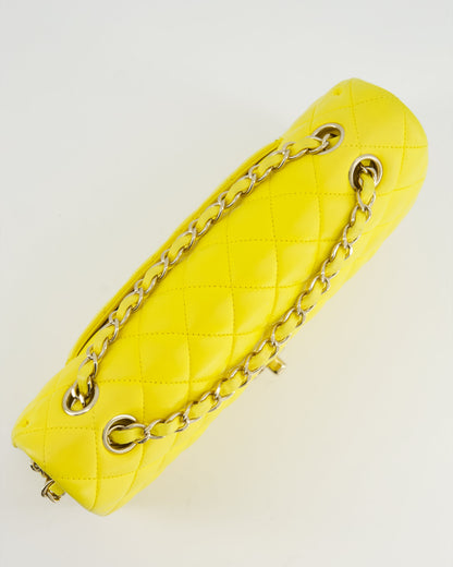 Chanel Canary Yellow Medium Classic Double Flap Bag in Lambskin Leather with Gold Hardware