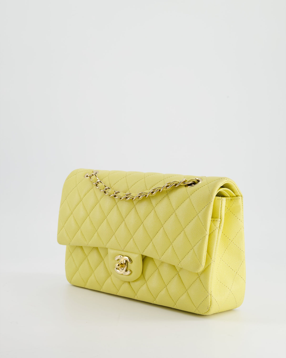 Chanel Sorbet Yellow Medium Classic Double Flap Bag in Caviar Leather with Champagne Gold Hardware