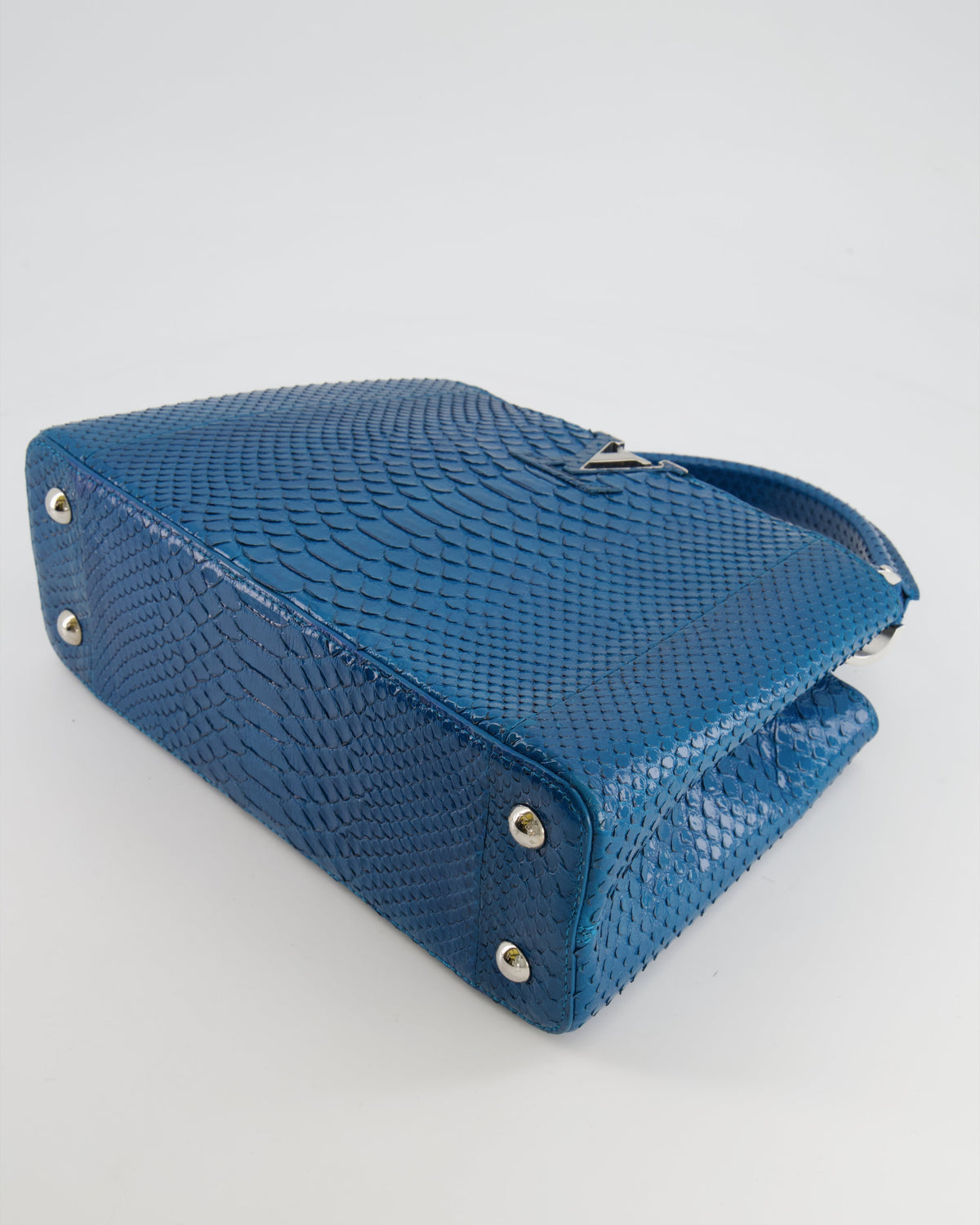 Louis Vuitton Peacock Blue Capucines MM Bag in Python Leather with Silver Hardware