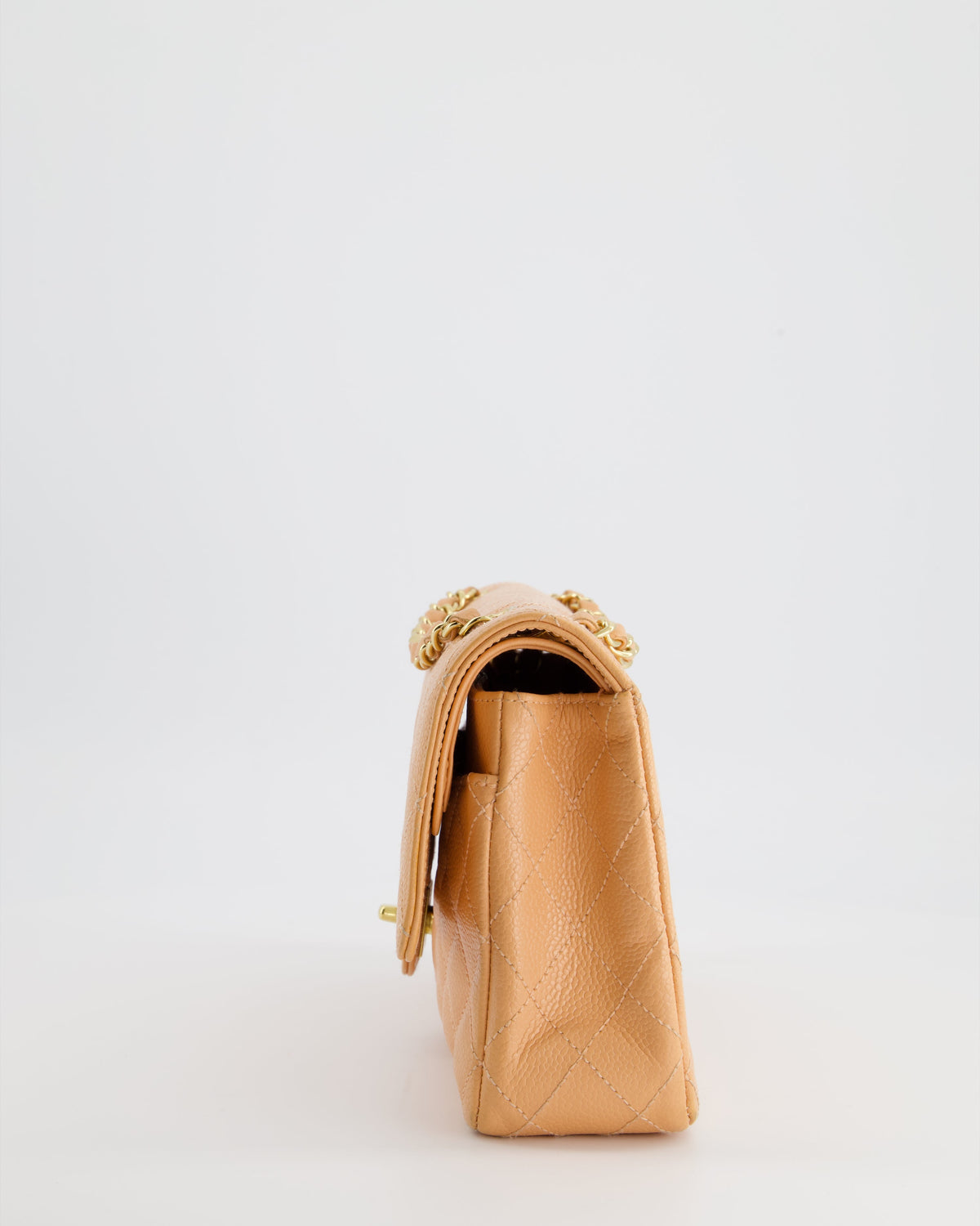 Chanel Vintage Peach Classic Medium Double Flap Bag in Caviar Leather with 24K Gold Hardware