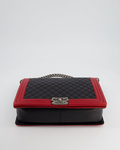 Chanel Black & Red Large Boy Bag in Lambskin Leather with Ruthenium Hardware