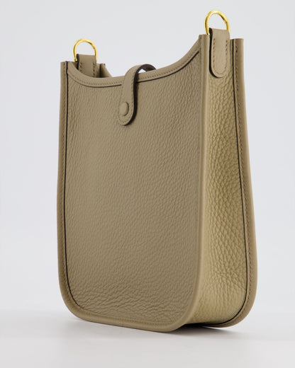 *HOT* Hermès Mini Evelyne Bag in Beige Marfa Clemence Leather with Gold Hardware