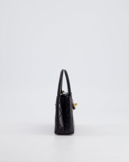 *HOT & RARE* Chanel Black Nano Kelly Shopping Bag in Calfskin Leather with Brushed Antique Gold Hardware