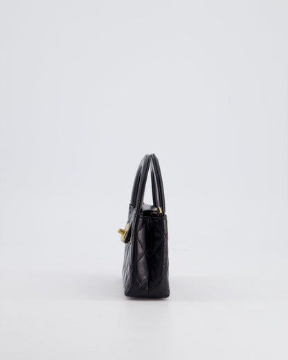 *HOT & RARE* Chanel Black Nano Kelly Shopping Bag in Calfskin Leather with Brushed Antique Gold Hardware