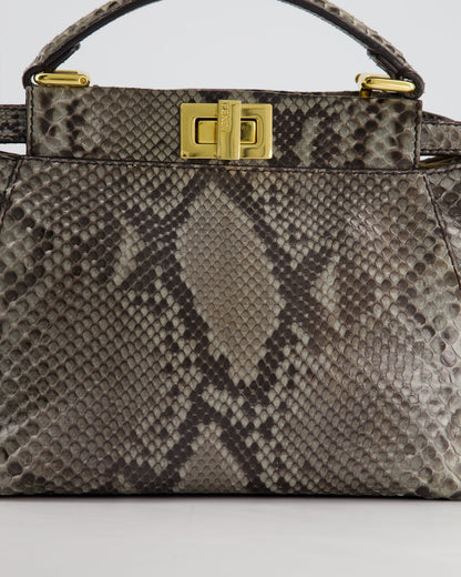 Fendi Grey Python Leather Small Peekaboo Bag with Gold Hardware RRP £5,300