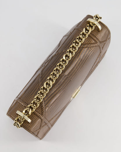 *RARE* Christian Dior Brown Medium Diorama Bag in Lizard Leather with Champagne Gold Hardware