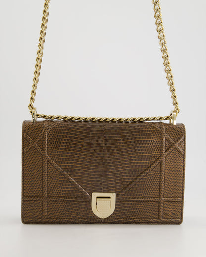 *RARE* Christian Dior Brown Medium Diorama Bag in Lizard Leather with Champagne Gold Hardware