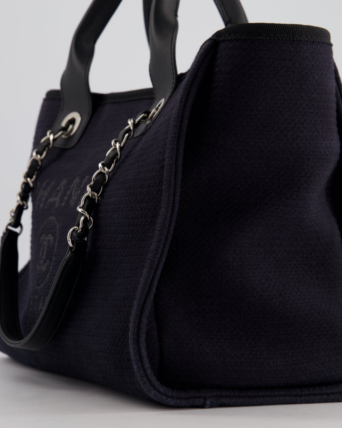 Chanel Navy & Black Small Deauville Tote Bag with Silver Hardware