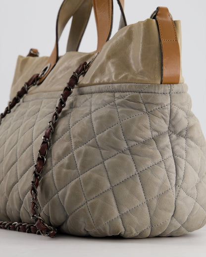 Chanel Stormy Grey Nubuck Leather Portobello Tote Bag with Tan Leather Handle and Ruthenium Hardware