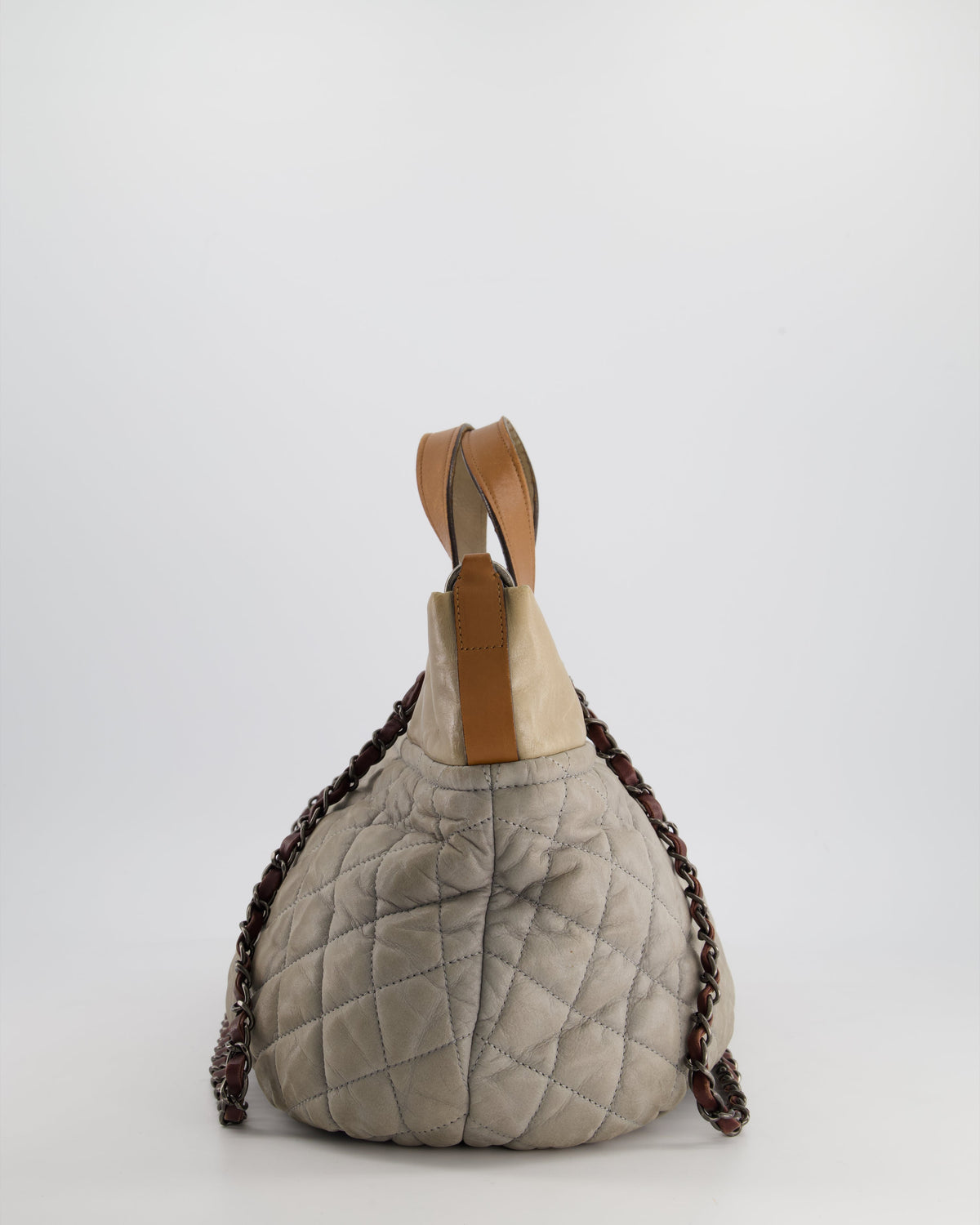 Chanel Stormy Grey Nubuck Leather Portobello Tote Bag with Tan Leather Handle and Ruthenium Hardware
