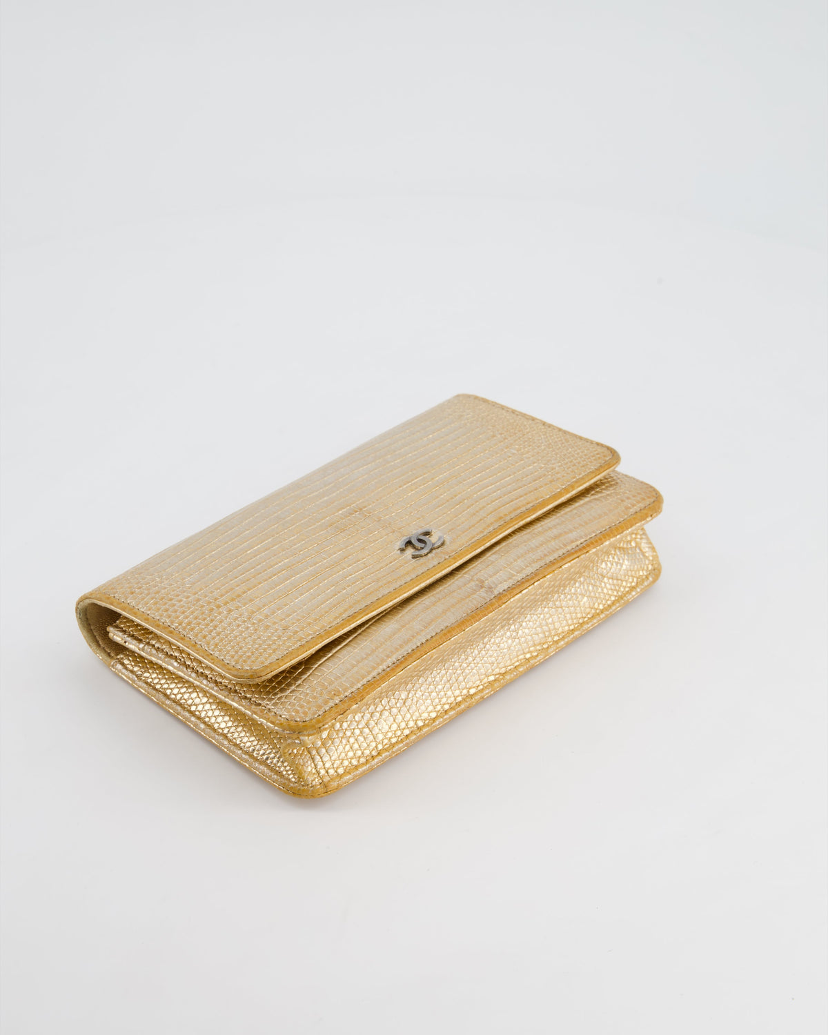 Chanel Metallic Gold Ombre Lizard Wallet on Chain Bag with Gun Metal Hardware