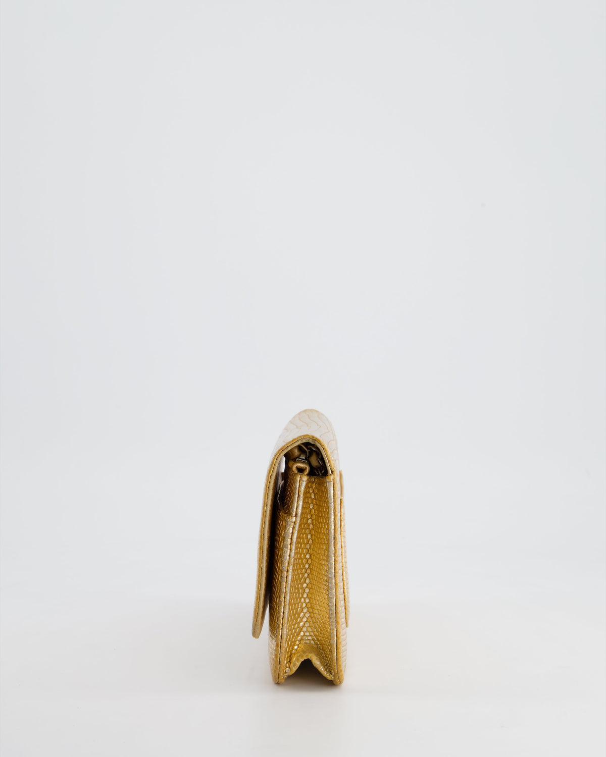 Chanel Metallic Gold Ombre Lizard Wallet on Chain Bag with Gun Metal Hardware