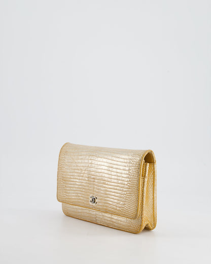 Chanel Metallic Gold Ombre Lizard Wallet on Chain Bag with Gun Metal Hardware