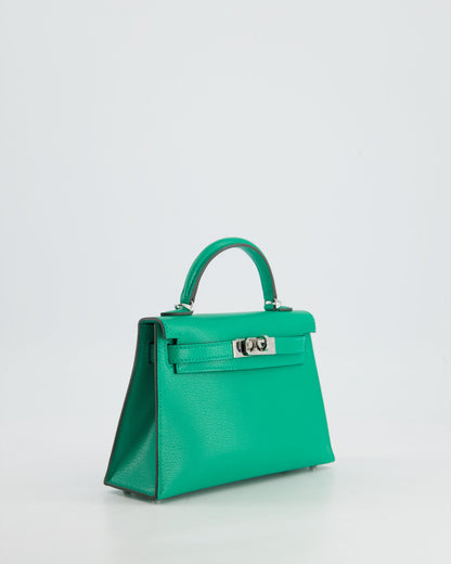 *SUPER HOT* Hermès Mini Kelly II 20cm Bag in Menthe Chèvre Mysore Leather with Palladium Hardware