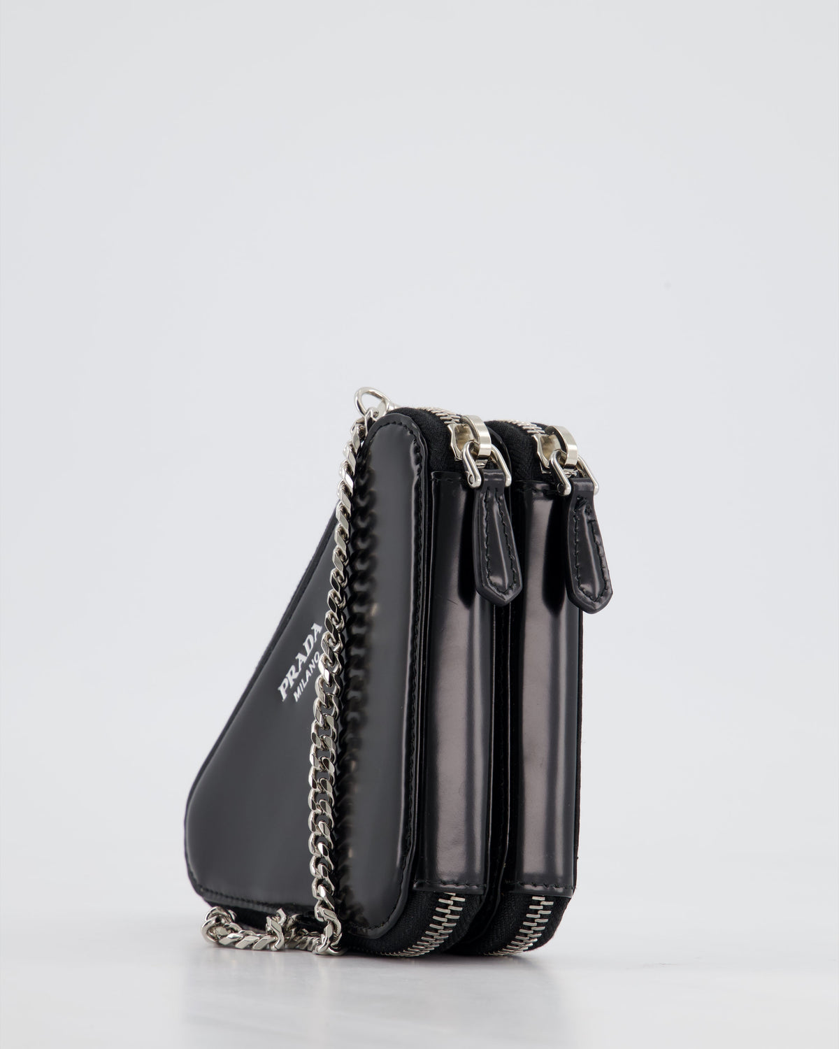 Prada Black Triangular Embellished Satin and Leather Mini-Pouch Bag with Crystals and Removable Straps