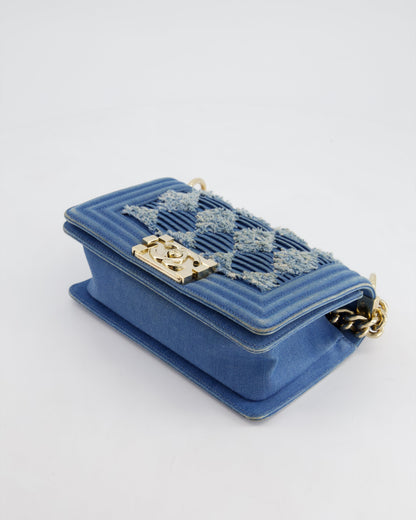 *HOT* Chanel Blue Small Boy Bag in Denim with Champagne Gold Hardware