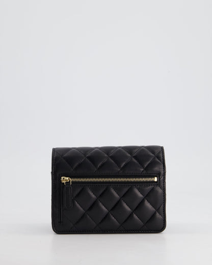 *HOT* Chanel Black Mini Seasonal Flap Bag In Lambskin Leather with Gold & Black Hardware