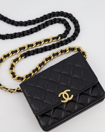 *HOT* Chanel Black Mini Seasonal Flap Bag In Lambskin Leather with Gold & Black Hardware