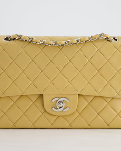 Chanel Vintage Beige Classic Medium Double Flap Bag in Lambskin Leather with Silver Hardware