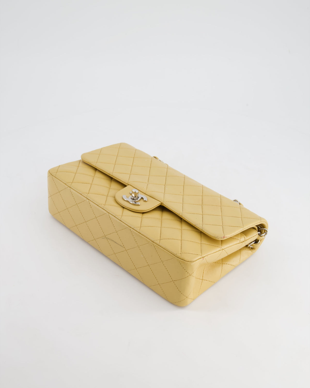Chanel Vintage Beige Classic Medium Double Flap Bag in Lambskin Leather with Silver Hardware