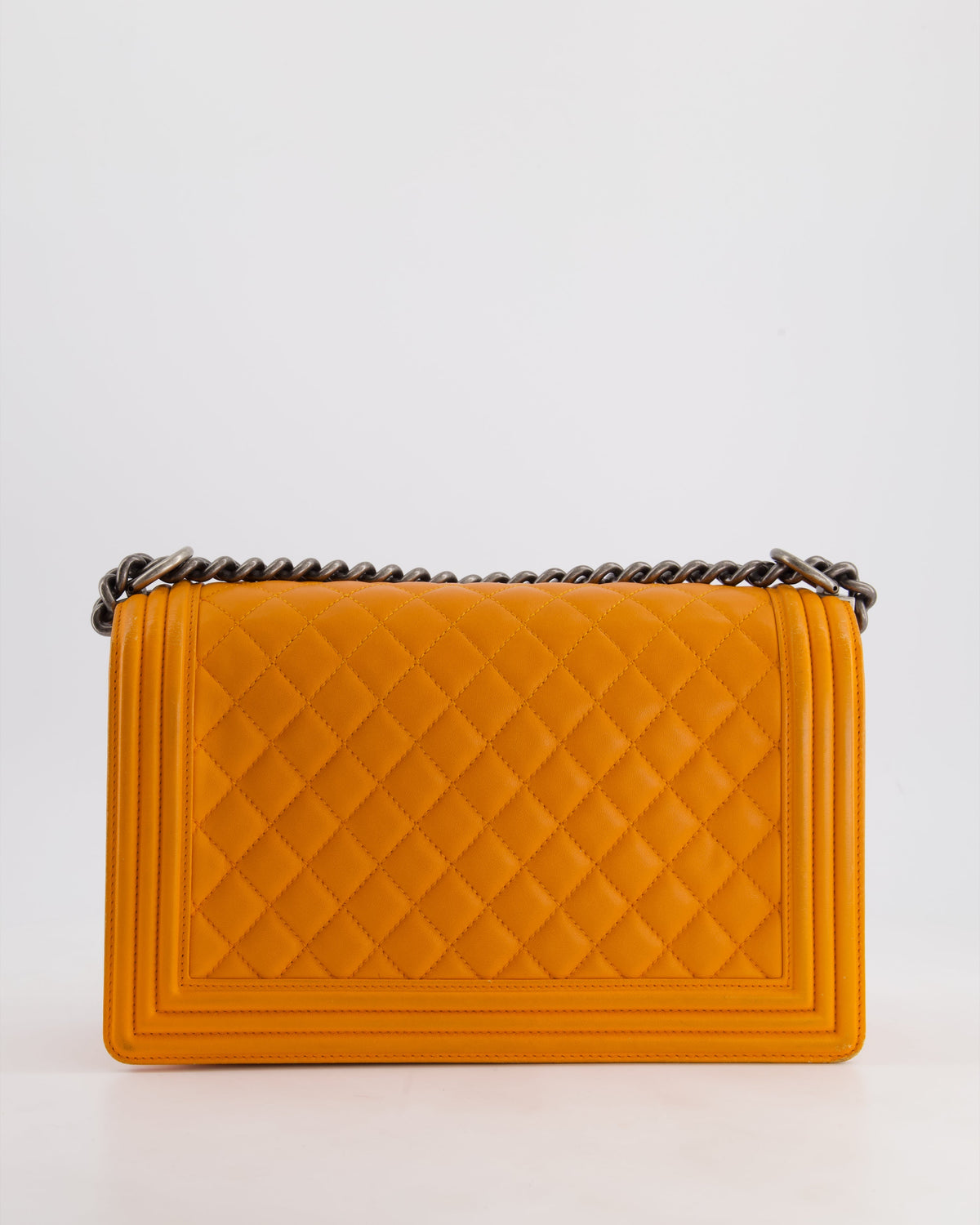 Chanel Orange Medium Boy Bag in Lambskin Leather with Ruthenium Hardware