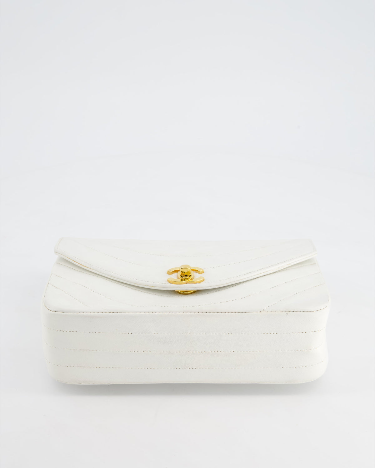 Chanel White Half Moon Curve Flap Vintage Quilted Bag With 24k Gold Hardware