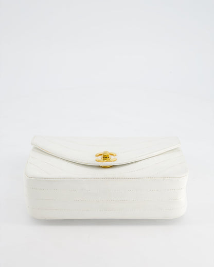 Chanel White Half Moon Curve Flap Vintage Quilted Bag With 24k Gold Hardware