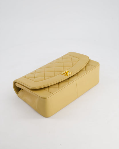 Chanel Vintage Single Flap Diana Bag in Beige Lambskin Leather With 24K Gold Hardware