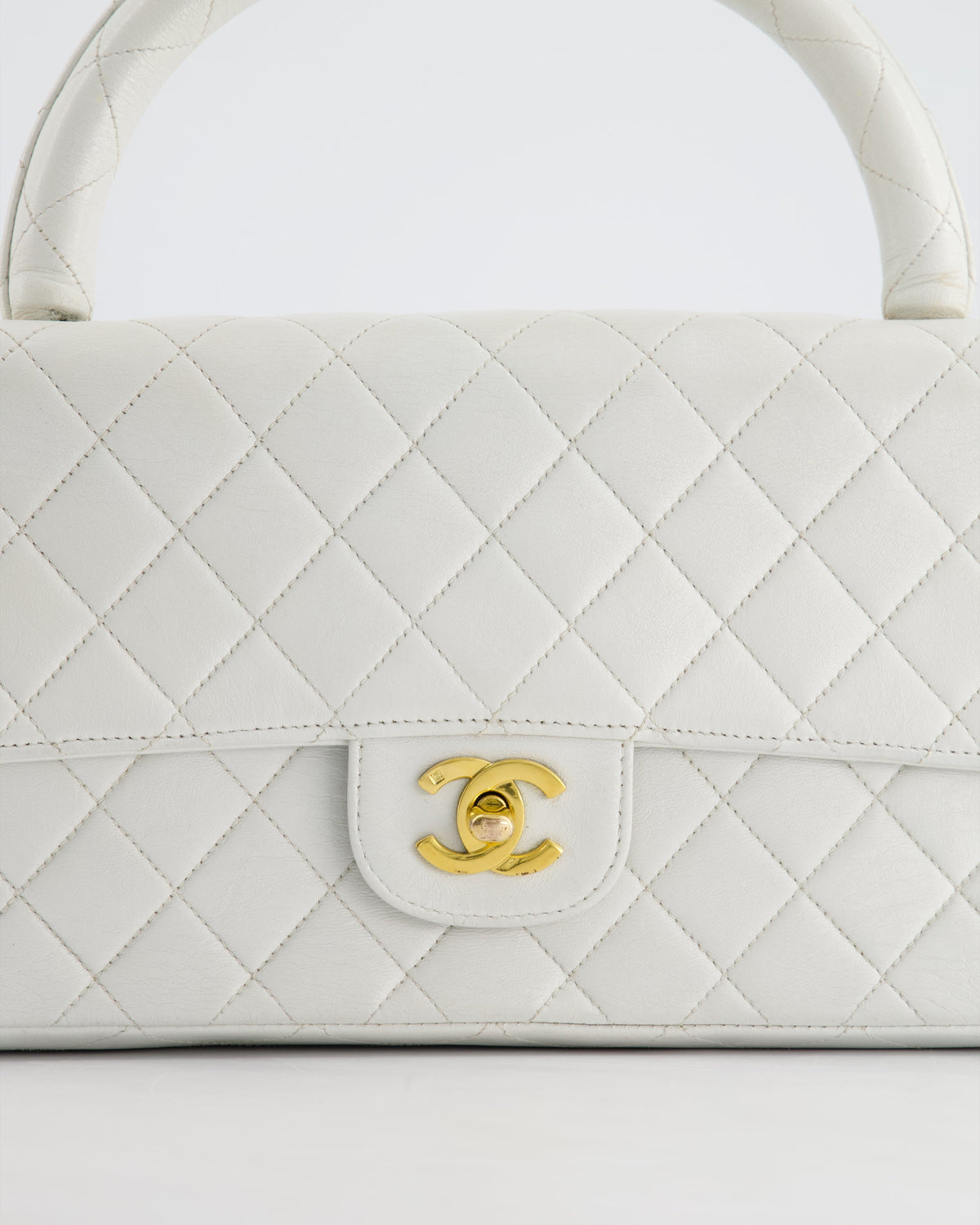 Chanel Vintage White Matelasse Leather Top Handle Bag with 24K Gold Hardware