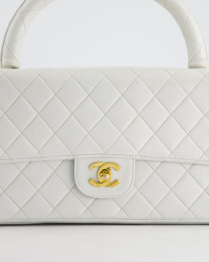 Chanel Vintage White Matelasse Leather Top Handle Bag with 24K Gold Hardware