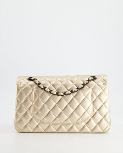 *SUPER RARE* Chanel Metallic Gold Medium Classic Double Flap Bag in Lambskin Leather with Black Hardware