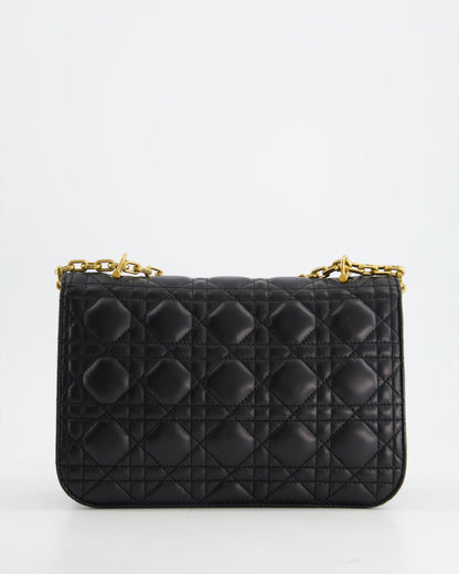 Christian Dior Black Leather Dior Addict Flap Bag with Antique Gold Hardware