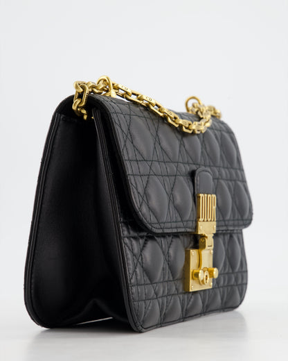 Christian Dior Black Leather Dior Addict Flap Bag with Antique Gold Hardware
