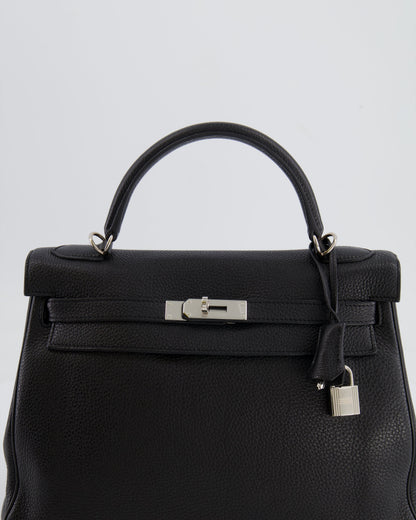Hermès Kelly Retourne 32cm Bag in Black Clemence Taurillon Leather with Palladium Hardware
