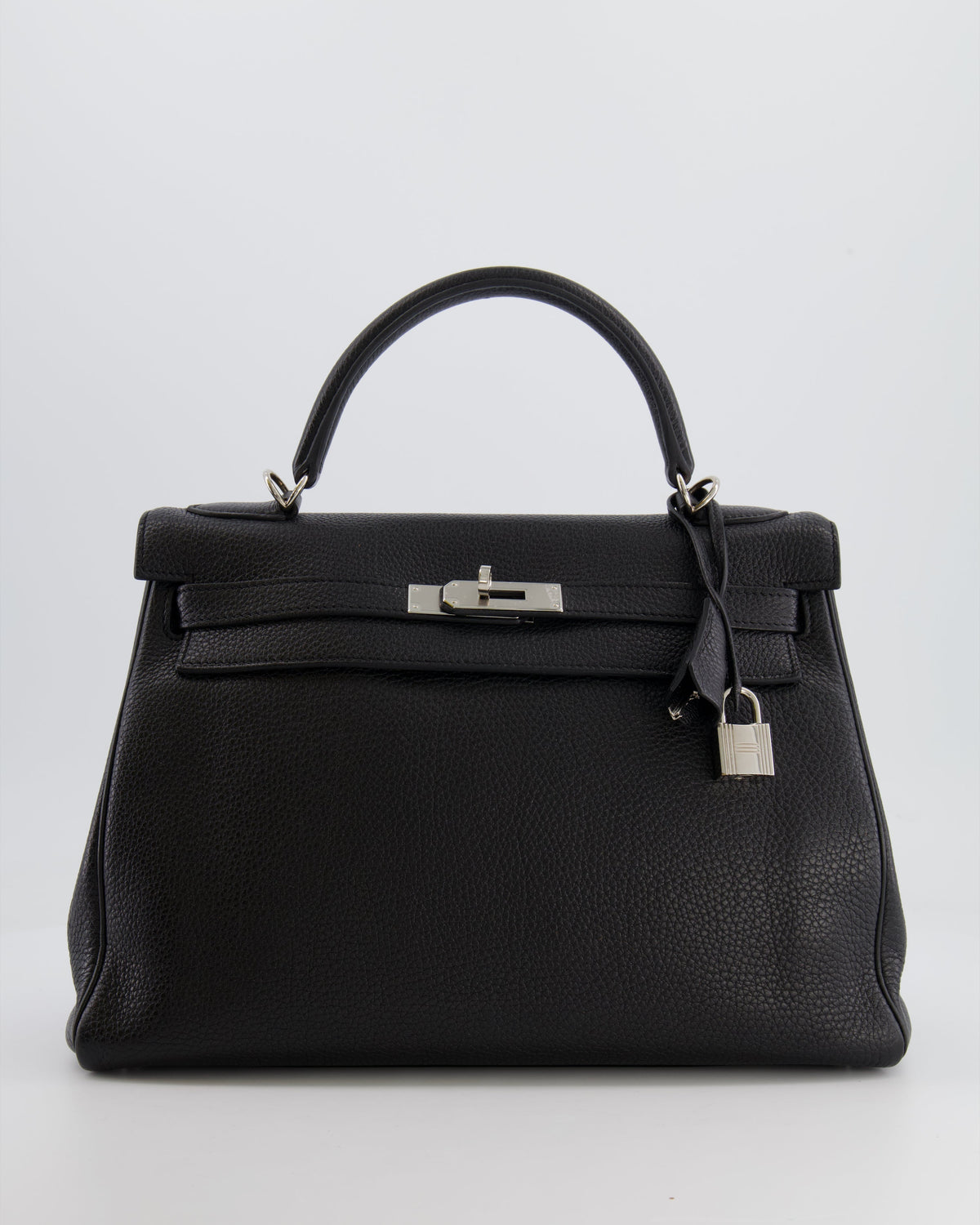 Hermès Kelly Retourne 32cm Bag in Black Clemence Taurillon Leather with Palladium Hardware